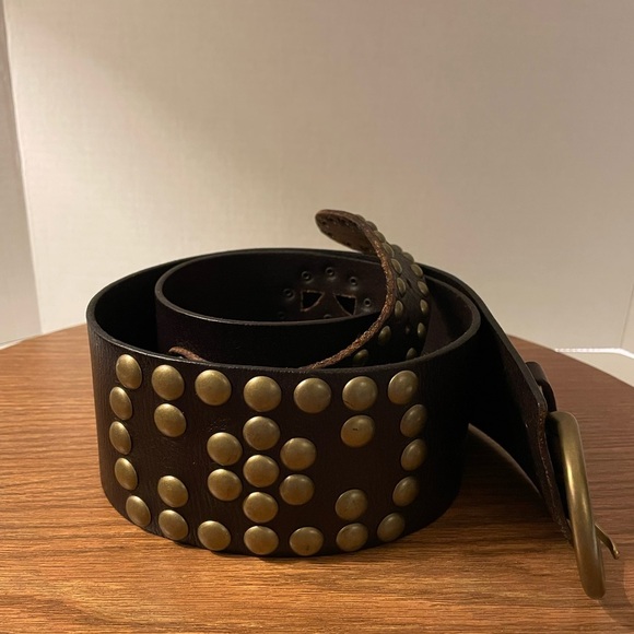 Linea Pelle Women Handmade Gen Brown Leather Brass Grommet Brass Buckle Belt main image 5
